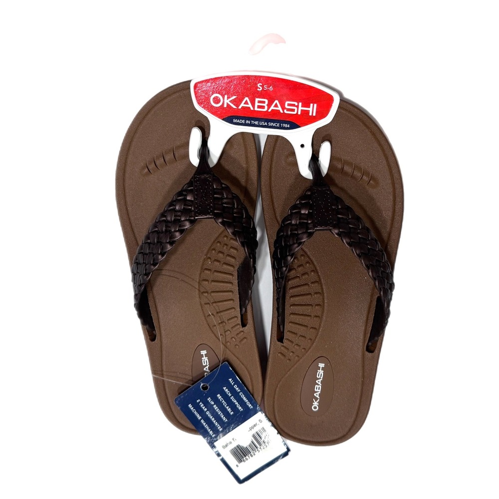 Okabashi Baha Women's Flip Flops Size 5-6 Small Toffee copper NWT Made USA